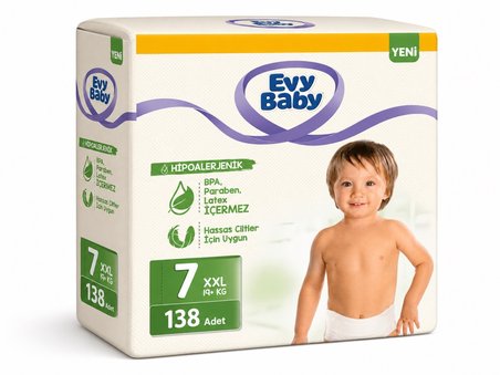 Evy Baby Bebek Bezi 7 Beden 19+ KG XXLarge 138 Adet Aylık Süper Fırsat Pk