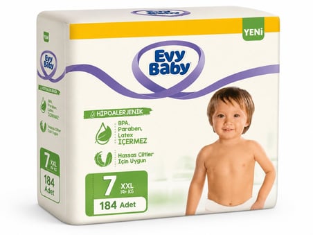 Evy Baby Bebek Bezi 7 Beden 19+ KG XXLarge 184 Adet Avantaj Süper Fırsat Pk