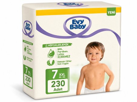 Evy Baby Bebek Bezi 7 Beden 19+ KG XXLarge 230 Adet Mega Süper Fırsat Pk
