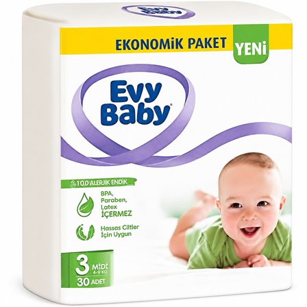 Evy Baby Bebek Bezi 3 Beden 5-9 KG Midi 150 Adet Mega Ekonomik Fırsat Pk