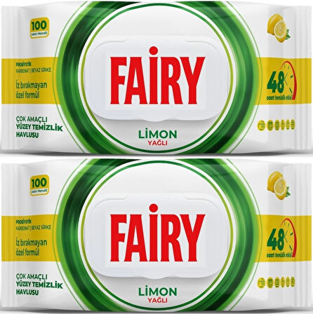 Fairy Yüzey Temizlik Havlusu 100 Yaprak Limon Yağlı - Beyaz Sirke - Karbonat (2 Li Set) 200 Yaprak