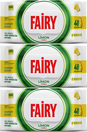 Fairy Yüzey Temizlik Havlusu 100 Yaprak Limon Yağlı - Beyaz Sirke - Karbonat (3 Lü Set) 300 Yaprak