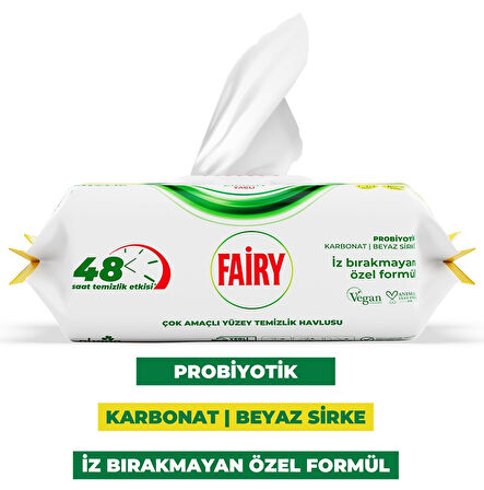 Fairy Yüzey Temizlik Havlusu 100 Yaprak Limon Yağlı - Beyaz Sirke - Karbonat (3 Lü Set) 300 Yaprak
