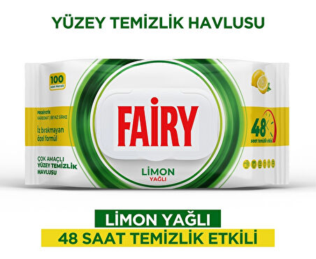 Fairy Yüzey Temizlik Havlusu 100 Yaprak Limon Yağlı - Beyaz Sirke - Karbonat (4 Lü Set) 400 Yaprak