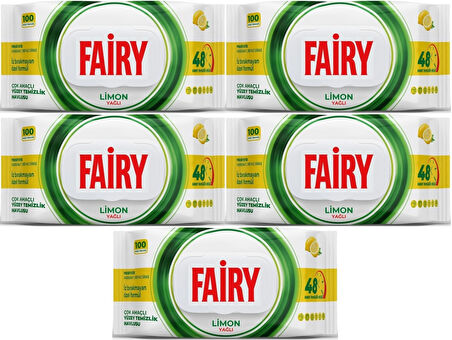 Fairy Yüzey Temizlik Havlusu 100 Yaprak Limon Yağlı - Beyaz Sirke - Karbonat (5 Li Set) 500 Yaprak
