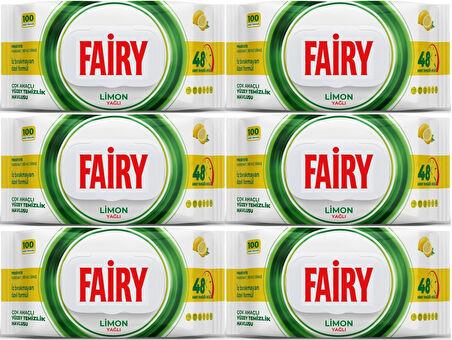Fairy Yüzey Temizlik Havlusu 100 Yaprak Limon Yağlı - Beyaz Sirke - Karbonat (6 Lı Set) 600 Yaprak