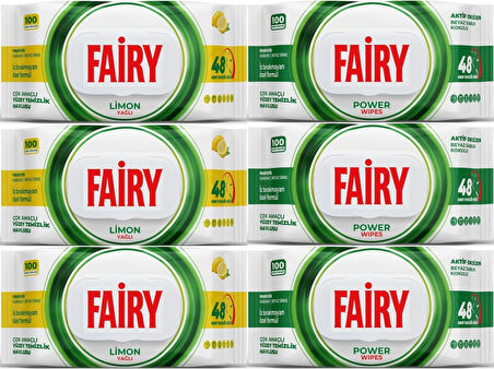 Fairy Yüzey Temizlik Havlusu 100 Yaprak Limon Yağlı & Aktif Oksijen (6 Lı Set) 600 Yaprak Karma