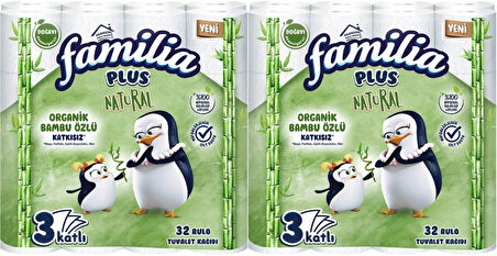 Familia Plus Tuvalet Kağıdı 3 Katlı 64 Lü Paket Natural Organik Bambu Özlü (2PK*32)