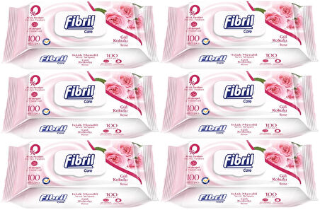 Fibril Islak Havlu Mendil 100 Yaprak Gül Plastik Kapaklı (6 Lı Set) 600 Yaprak