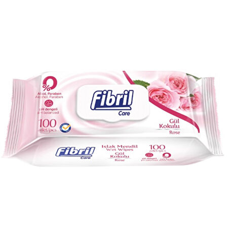 Fibril Islak Havlu Mendil 100 Yaprak Gül Plastik Kapaklı (6 Lı Set) 600 Yaprak