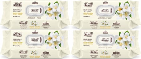 Fibril Islak Havlu Mendil 90 Yaprak Gizemli Yasemin Plastik Kapaklı (4 Lü Set) 360 Yaprak