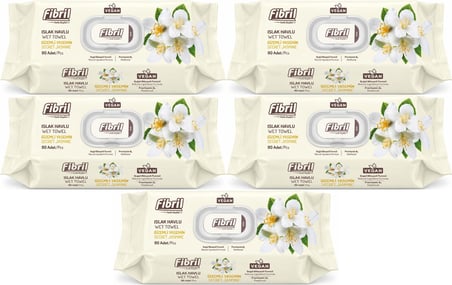 Fibril Islak Havlu Mendil 90 Yaprak Gizemli Yasemin Plastik Kapaklı (5 Li Set) 450 Yaprak