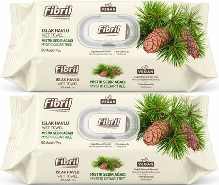 Fibril Islak Havlu Mendil 90 Yaprak Mistik Sedir Ağacı Plastik Kapaklı (2 Li Set) 180 Yaprak