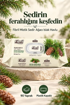 Fibril Islak Havlu Mendil 90 Yaprak Mistik Sedir Ağacı Plastik Kapaklı (2 Li Set) 180 Yaprak