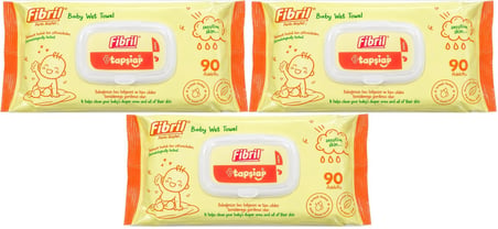 Fibril Islak Havlu Mendil 90 Yaprak Bebek Plastik Kapaklı (3 Lü Set) 270 Yaprak