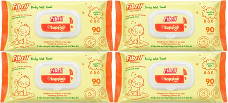 Fibril Islak Havlu Mendil 90 Yaprak Bebek Plastik Kapaklı (4 Lü Set) 360 Yaprak