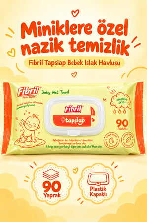 Fibril Islak Havlu Mendil 90 Yaprak Bebek Plastik Kapaklı (4 Lü Set) 360 Yaprak