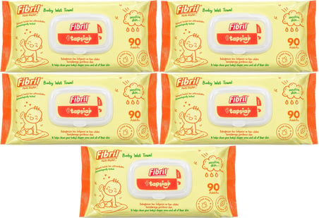 Fibril Islak Havlu Mendil 90 Yaprak Bebek Plastik Kapaklı (5 Li Set) 450 Yaprak