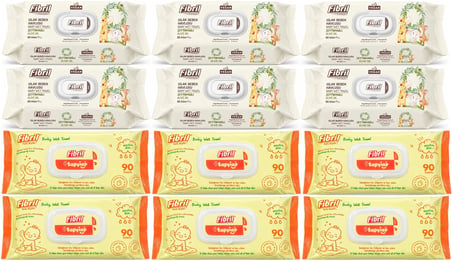 Fibril Islak Havlu Bebek Mendil 90 Yaprak Zeytinyağlı & Bebek (Karma 12 Li Set) 1080 Yaprak