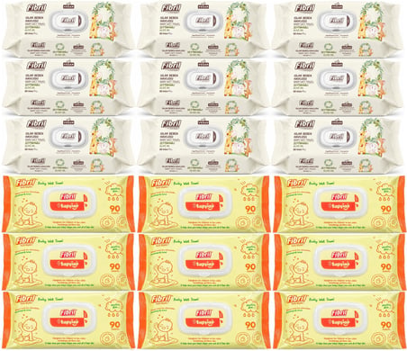 Fibril Islak Havlu Bebek Mendil 90 Yaprak Zeytinyağlı & Bebek (Karma 18 Li Set) 1620 Yaprak
