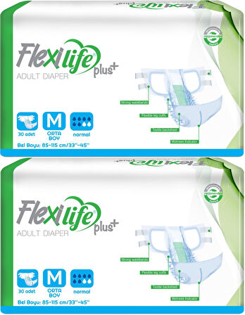 Flexi Life Yetişkin Hasta Bezi Bel Bantlı Tekstil Yüzeyli Medium Orta 60 Adet