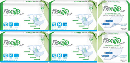 Flexi Life Yetişkin Hasta Bezi Bel Bantlı Tekstil Yüzeyli Orta 120 Adet+ Yatak Koruyucu Örtü 60 Adet