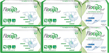 Flexi Life Yetişkin Hasta Bezi Bel Bantlı Tekstil Yüzeyli L 120 Adet + Yatak Koruyucu Örtü 60 Adet