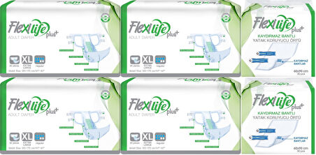 Flexi Life Yetişkin Hasta Bezi Bel Bantlı Tekstil Yüzeyli XL 120 Adet + Yatak Koruyucu Örtü 60 Adet