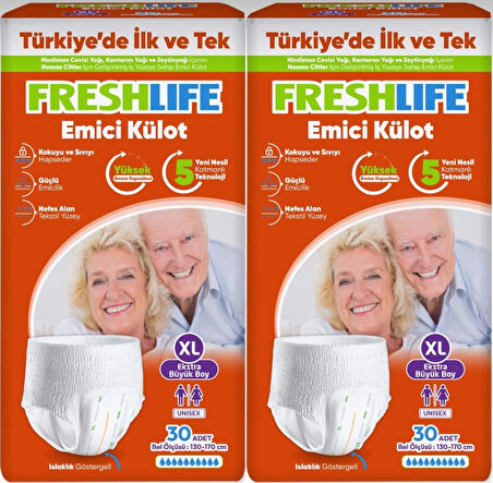 FreshLife Emici Külot Hasta Bezi XL Ekstra Büyük 60 Adet (2PK*30)