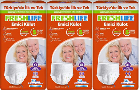 FreshLife Emici Külot Hasta Bezi XL Ekstra Büyük 90 Adet (3PK*30)