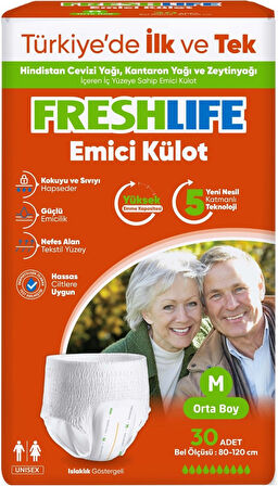 FreshLife Emici Külot Hasta Bezi Medium - Orta - M 60 Adet (2PK*30)