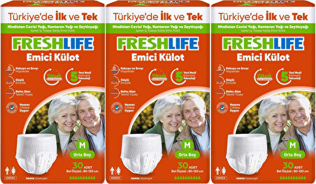 FreshLife Emici Külot Hasta Bezi Medium - Orta - M 90 Adet (3PK*30)