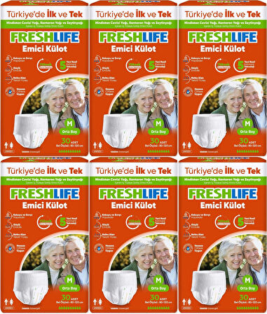 FreshLife Emici Külot Hasta Bezi Medium - Orta - M 180 Adet (6PK*30)