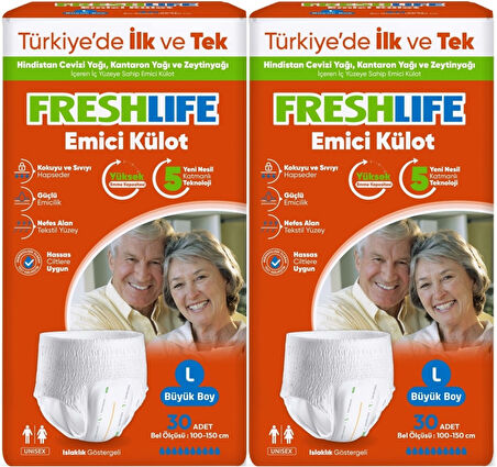 FreshLife Emici Külot Hasta Bezi Large - Büyük - L 60 Adet (2PK*30)