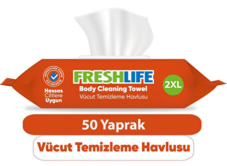 Freshlife Hasta Vücut Temizleme Islak Mendil Havlu 50 Yaprak XL (2 Li Set)
