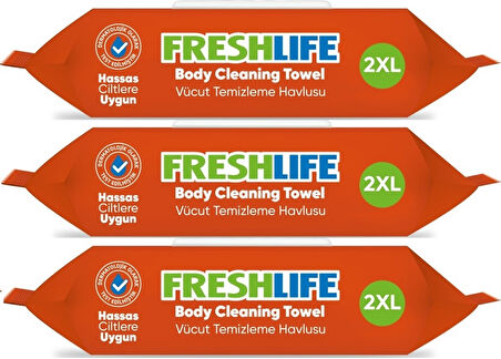 Freshlife Hasta Vücut Temizleme Islak Mendil Havlu 50 Yaprak XL (3 Lü Set)