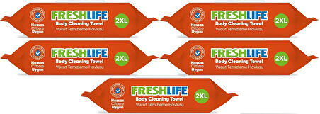Freshlife Hasta Vücut Temizleme Islak Mendil Havlu 50 Yaprak XL (5 Li Set)
