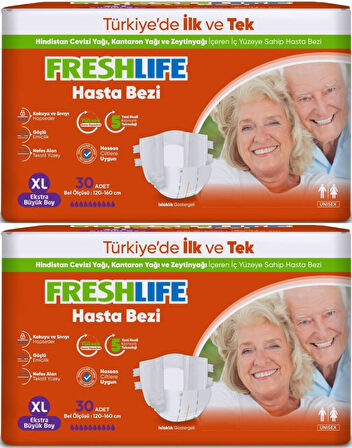 FreshLife Yetişkin Hasta Bezi Bel Bantlı XL - Ekstra Large - Extra Large 60 Adet (2PK*30)