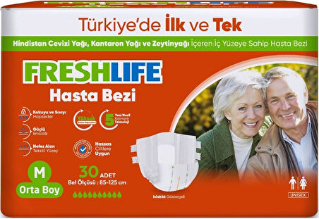 FreshLife Yetişkin Hasta Bezi Bantlı M - Medium - Orta 150 Adet (5PK*30)