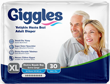 Giggles Hasta Bezi Yetişkin Bel Bantlı Tekstil Yüzey Ekstra Büyük (XL) 60 Adet (2PK*30)