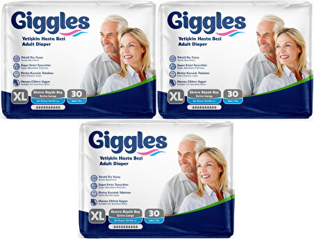 Giggles Hasta Bezi Yetişkin Bel Bantlı Tekstil Yüzey Ekstra Büyük (XL) 90 Adet (3PK*30)