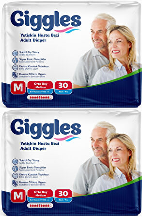 Giggles Hasta Bezi Yetişkin Bel Bantlı Tekstil Yüzey Orta - Medium (M) 60 Adet (2PK*30)