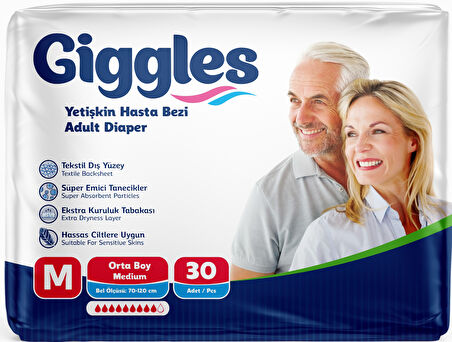 Giggles Hasta Bezi Yetişkin Bel Bantlı Tekstil Yüzey Orta - Medium (M) 60 Adet (2PK*30)