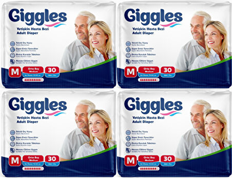 Giggles Hasta Bezi Yetişkin Bel Bantlı Tekstil Yüzey Orta - Medium (M) 120 Adet (4PK*30)