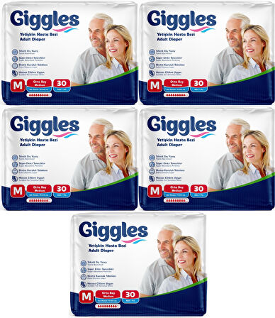 Giggles Hasta Bezi Yetişkin Bel Bantlı Tekstil Yüzey Orta - Medium (M) 150 Adet (5PK*30)