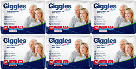 Giggles Hasta Bezi Yetişkin Bel Bantlı Tekstil Yüzey Orta - Medium (M) 180 Adet (6PK*30)