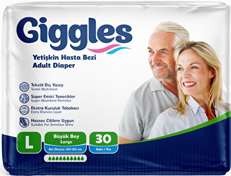 Giggles Hasta Bezi Yetişkin Bel Bantlı Tekstil Yüzey Büyük - Large (L) 60 Adet (2PK*30)