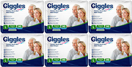 Giggles Hasta Bezi Yetişkin Bel Bantlı Tekstil Yüzey Büyük - Large (L) 180 Adet (6PK*30)