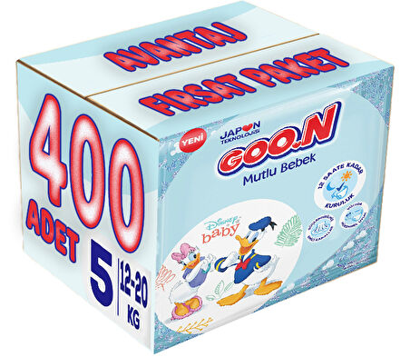 Goon Mutlu Bebek Bebek Bezi Beden:5 (12-20Kg) Junior 400 Adet Avantaj Fırsat Pk