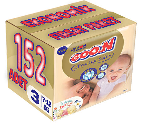 Goon Premium Soft Bebek Bezi Beden:3 (7-12Kg) Midi 152 Adet Ekonomik Fırsat Pk